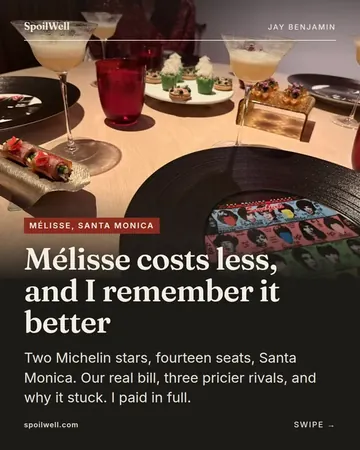 Carousel cover: Mélisse costs less, and I remember it better. A Michelin-starred tasting menu on the table.